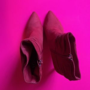 Red faux suede booties.  Perfect for the holidays